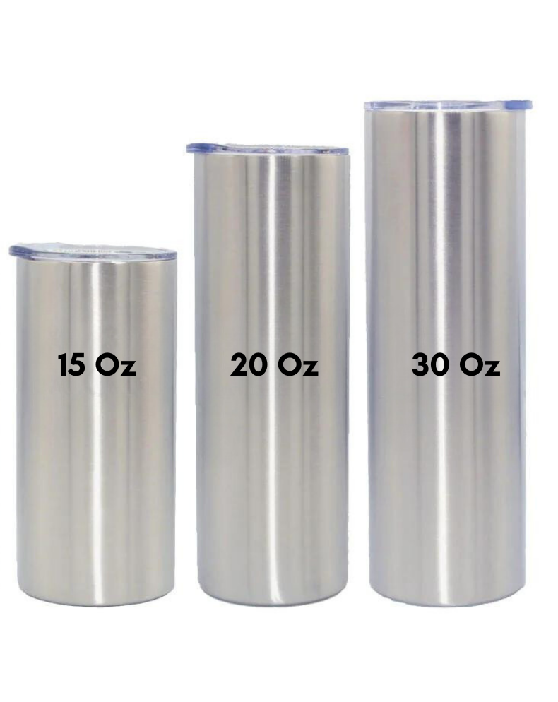 Straight Skinny Tumbler W/Sliding Lid & Straw. 15, 20 & 30oz