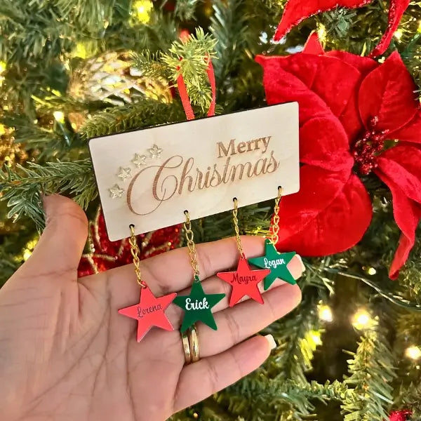 Ornaments Personalizados: "Merry Christmas" con Estrellas Colgantes