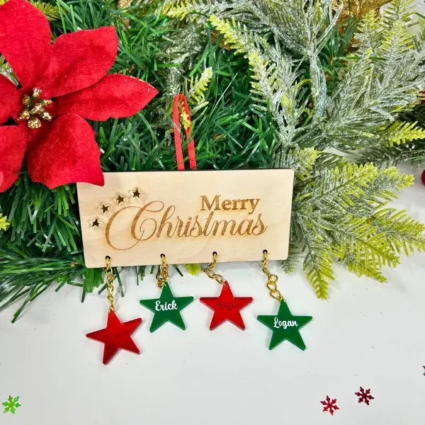 Ornaments Personalizados: "Merry Christmas" con Estrellas Colgantes