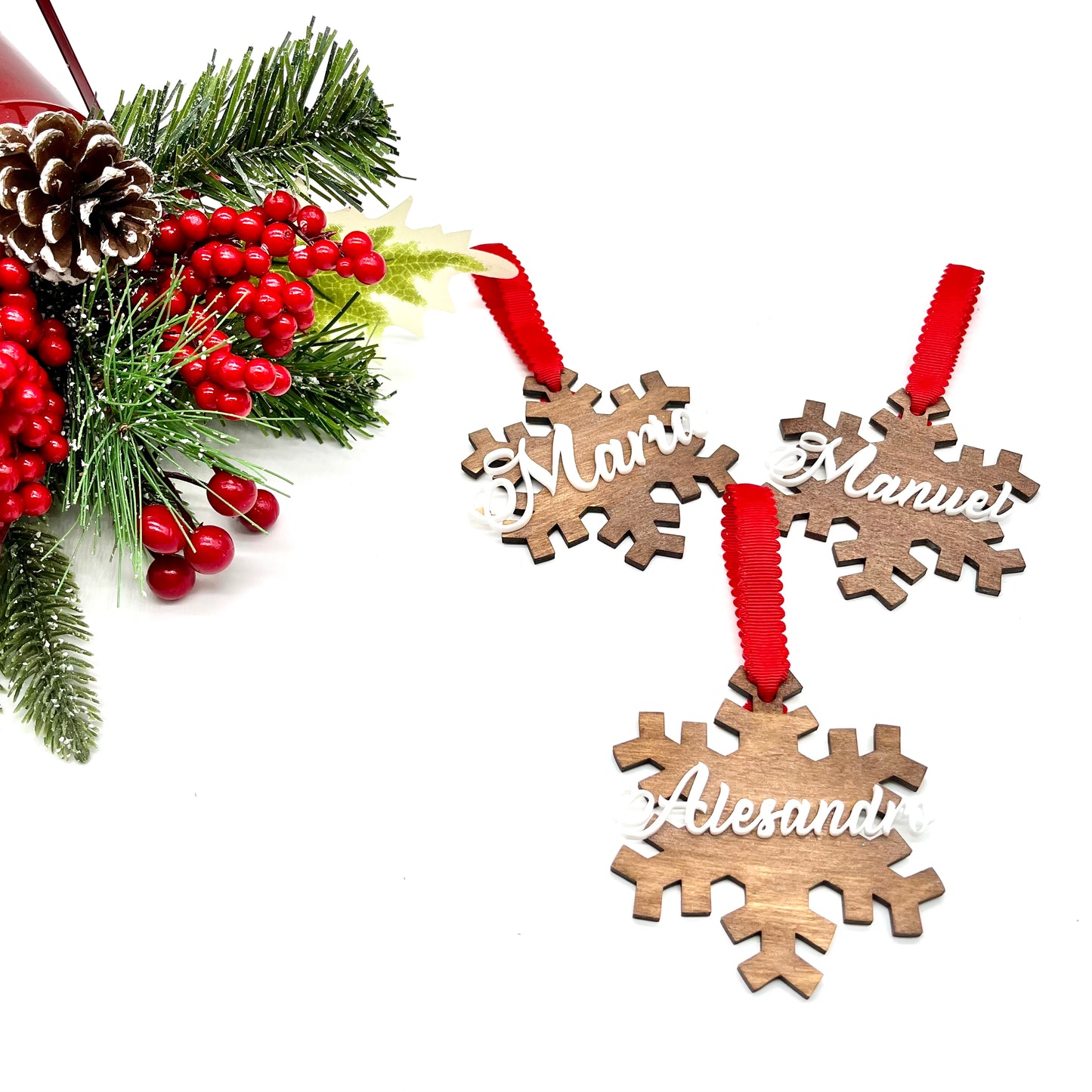 Ornaments Personalizados en Madera: Copos de Nieve
