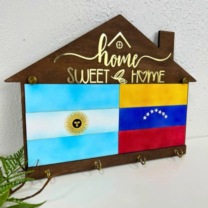 Portallaves Multicultural “Home Sweet Home” – Personalizable con Banderas