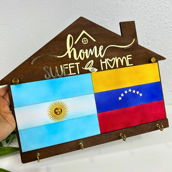 Portallaves Multicultural “Home Sweet Home” – Personalizable con Banderas