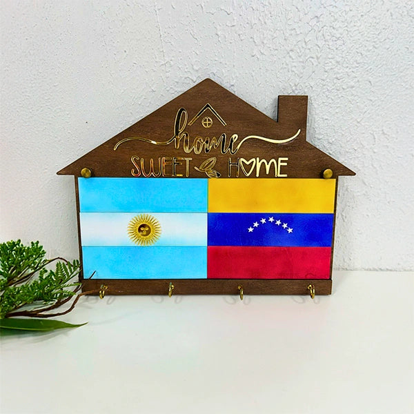 Portallaves Multicultural “Home Sweet Home” – Personalizable con Banderas