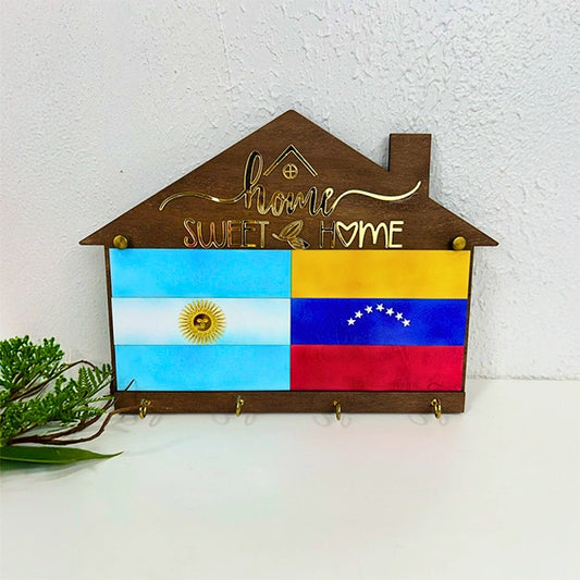 Portallaves Multicultural “Home Sweet Home” – Personalizable con Banderas