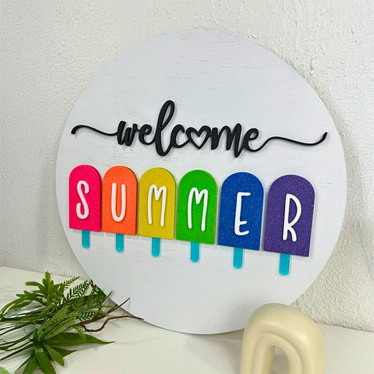 Letrero Decorativo “Welcome Summer” – Diseño en Madera y Glitter Neón