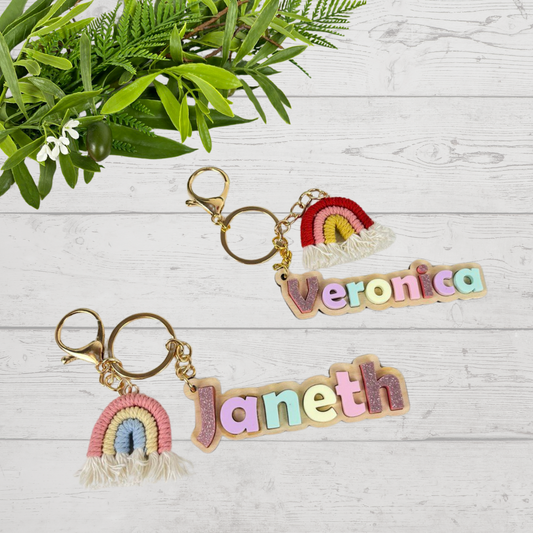 Name Keychain. Rainbow or Tassel