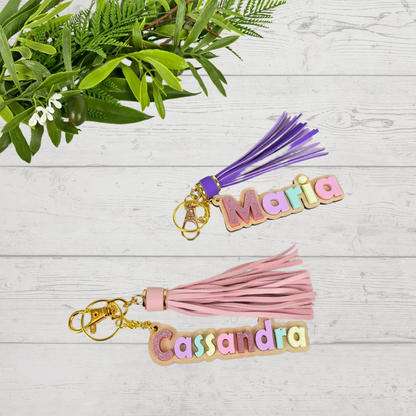 Name Keychain. Rainbow or Tassel