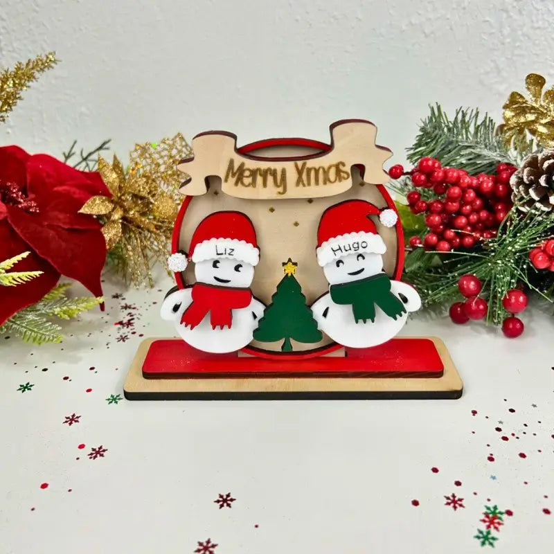 Decoración Navideña “Merry Xmas” con Muñecos de Nieve Personalizados