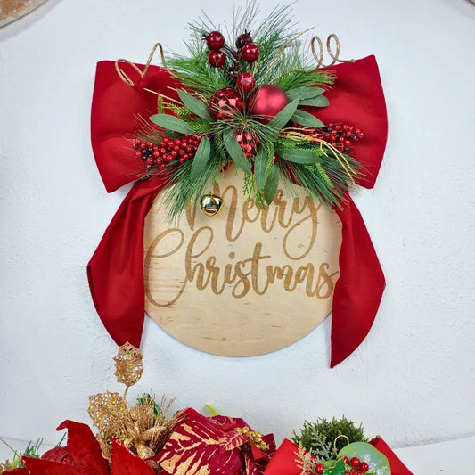 Adorno Navideño para Puerta – Ornament Grande Personalizado con Lazo XL