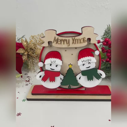 Decoración Navideña “Merry Xmas” con Muñecos de Nieve Personalizados
