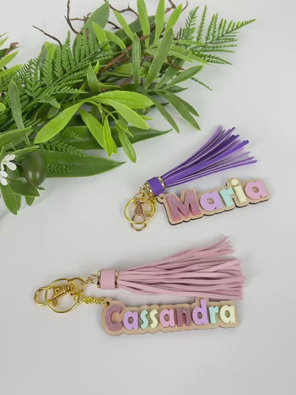 Name Keychain. Rainbow or Tassel