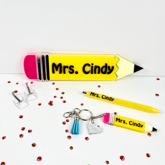 Teacher Sign, Pencil and Keychain