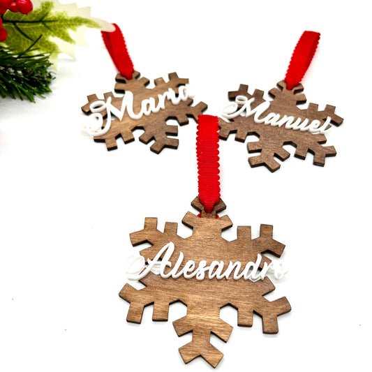 Ornaments Personalizados en Madera: Copos de Nieve